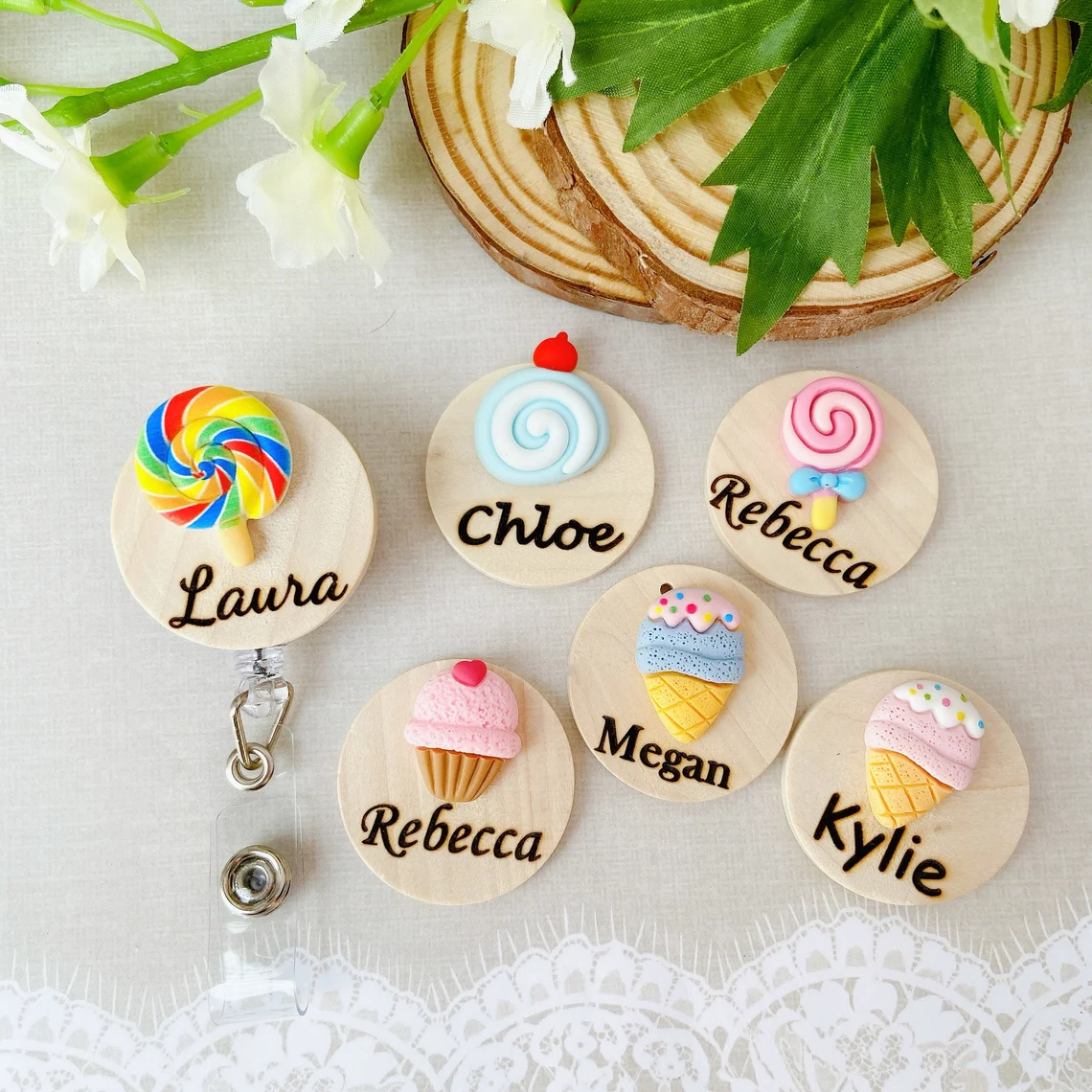 Candy Lolipop Cupcake Ice Cream Name Badge Reel/ 3D Dino Personalized Name Badge/ Nurse Badge Reel / Office Name Badge Reel